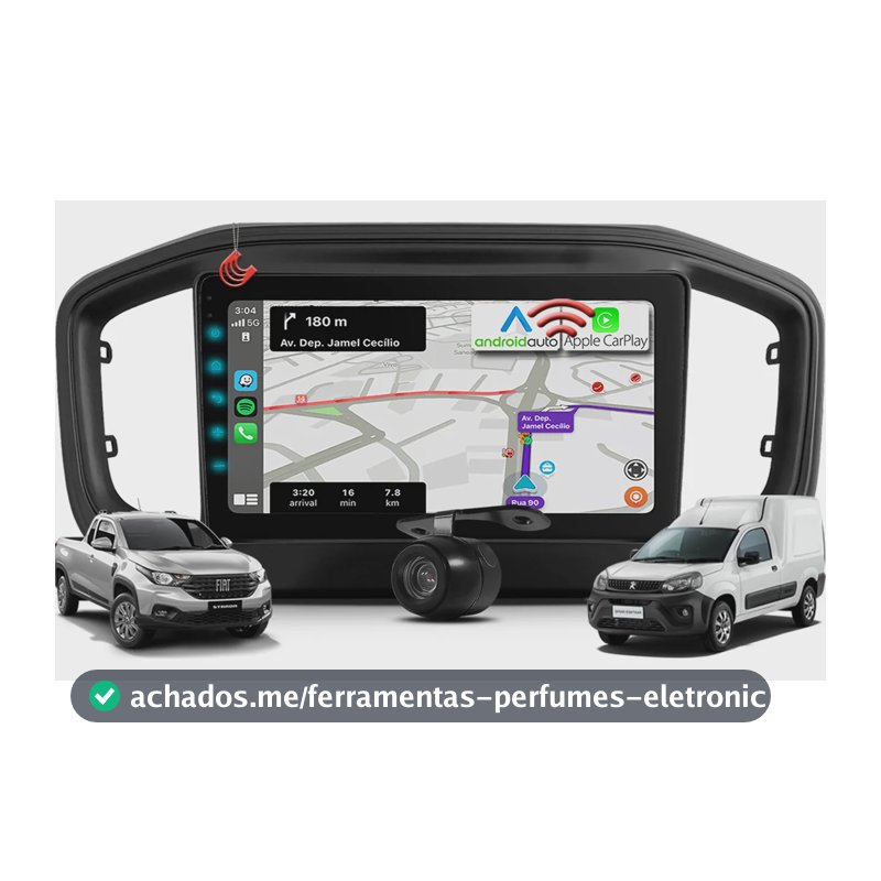 Kit Multimidia Carplay Sem Fio Nova Strada Fiorino Partner Preto