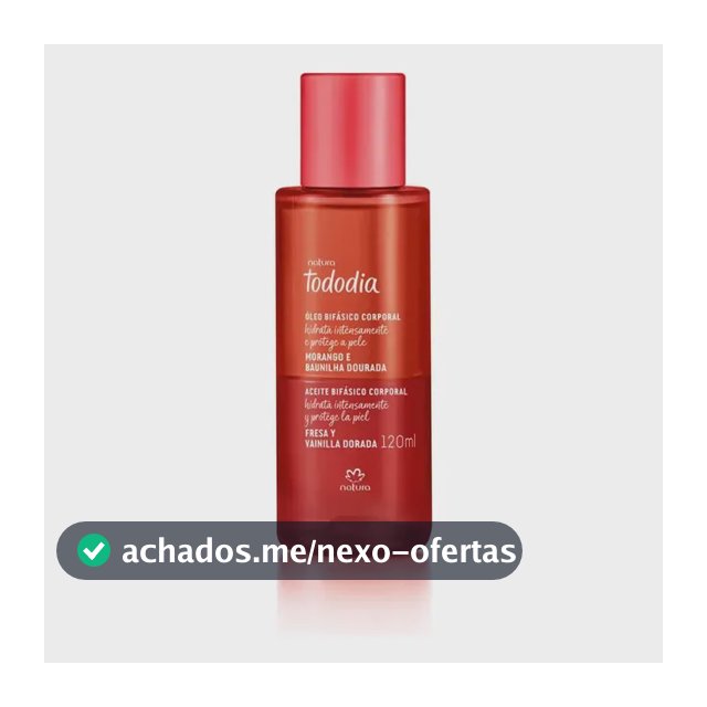 Óleo bifásico corporal Tododia morango e baunilha dourada