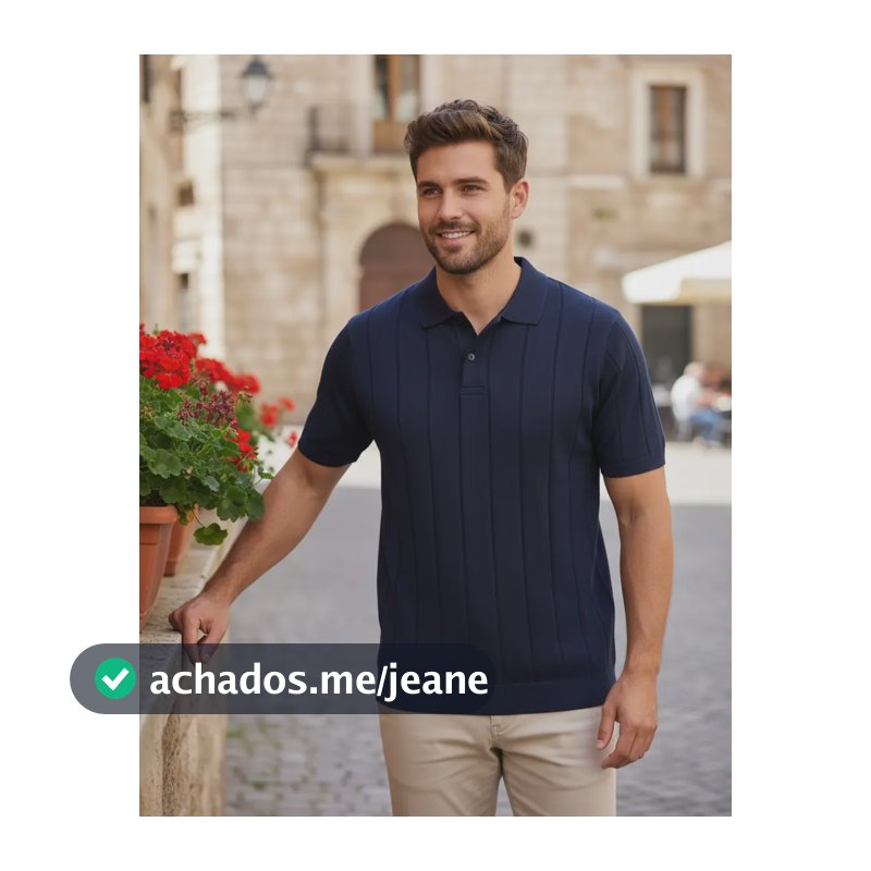 Camisa Polo Masculina Tricot Casual Canelada Original  Azul-marinho Liso M