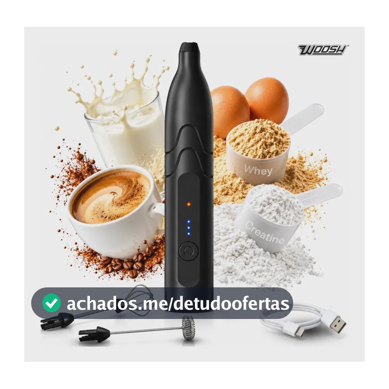Mixer Elétrico Portátil 2 em 1 Recarregável Potente Misturador de Bebidas e Ovos 3 Velocidades Usb Batedor e Fue Fouet Woosh