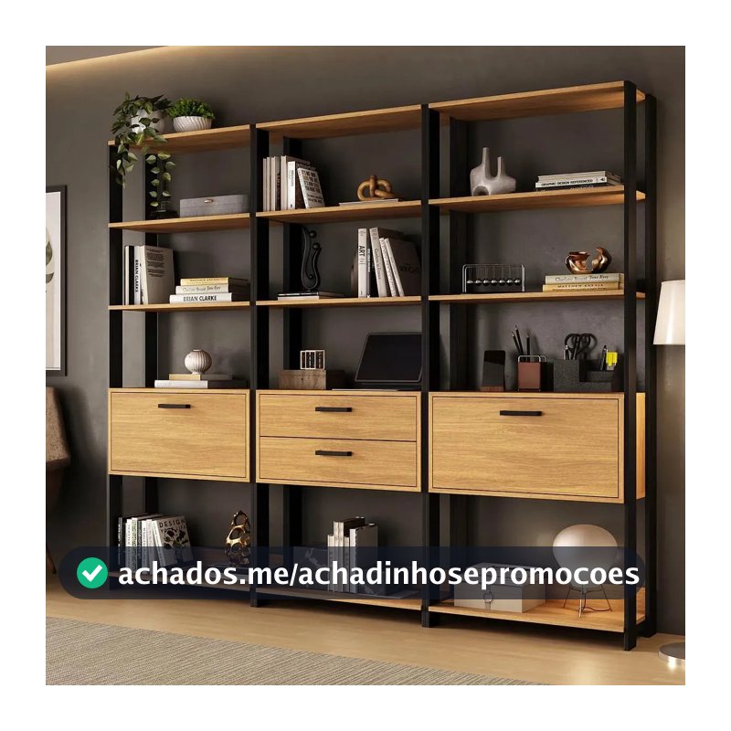 Estante de Escritório Modulada 2 Portas 2 Gavetas 219cm Texas Multimóveis MP6060