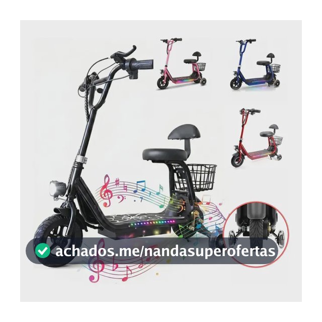 Patinete Elétrico Infantil XXH, Motor 300w Velocidade máxima 18KM/h Bluetooth 3 Velocidades, Faixa De Luz Led Colorida, Pedais Alargados, Até 80kg Preto