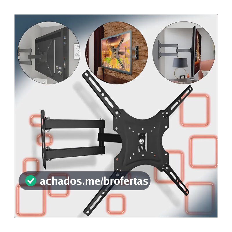 Suporte Articulado Tv Parede 14 A 55 Pol Até 50kg Preto Tv Smart Plasma Led Lcd Com Parafusos Preto