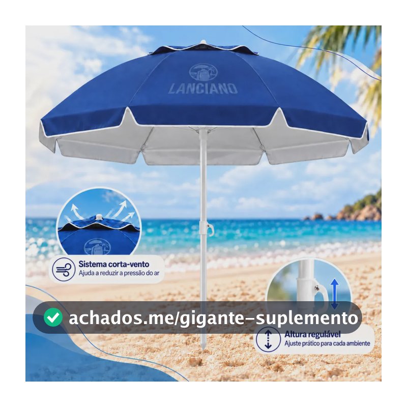 Guarda Sol Praia Grande Gigante 2,40m Proteção UV Corta Vento Respirável Altura Ajustável Verão Piscina Camping Pesca Cor Azul