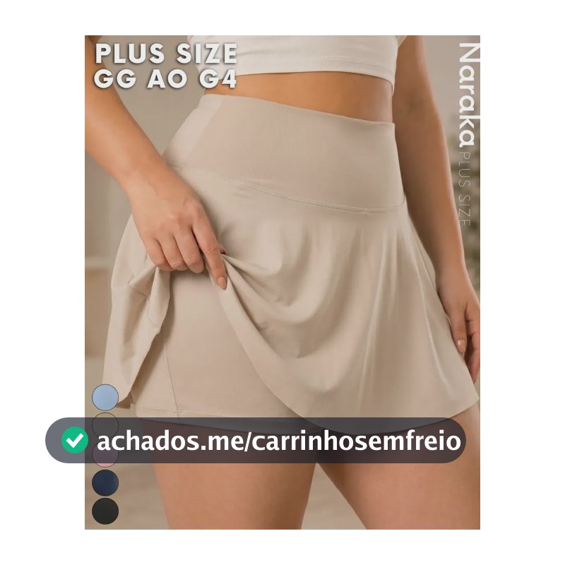 Short Saia Plus Size Academia Feminino Cintura Alta Legging Bege G2