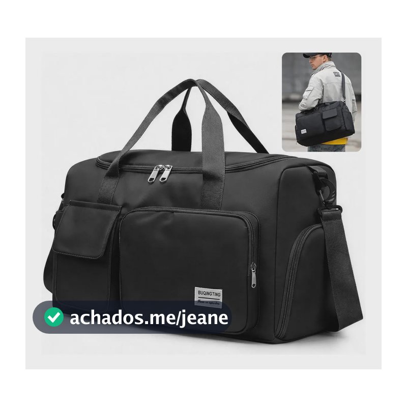 Bolsa Mala de Mão Viagem Academia Impermeável Transversal Unissex Preto