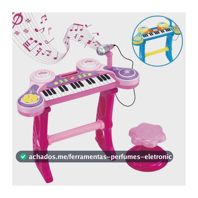 Piano Teclado Musical Infantil Pianinho Microfone Brinquedo Cor Rosa