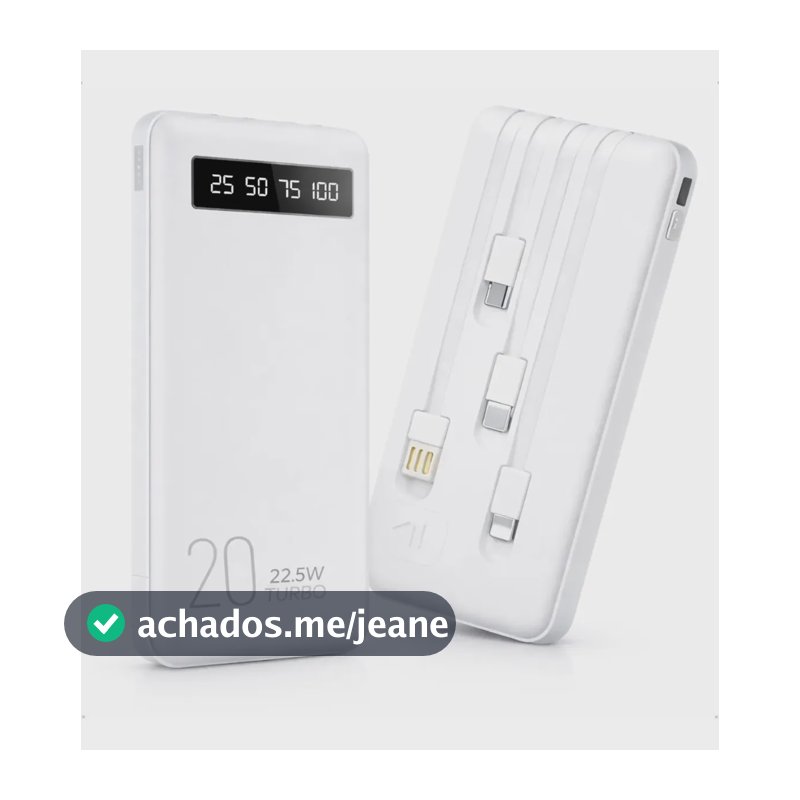 Power Bank 20000mah Carregador Portátil Turbo Rápido 22.5w Display Digital Branco