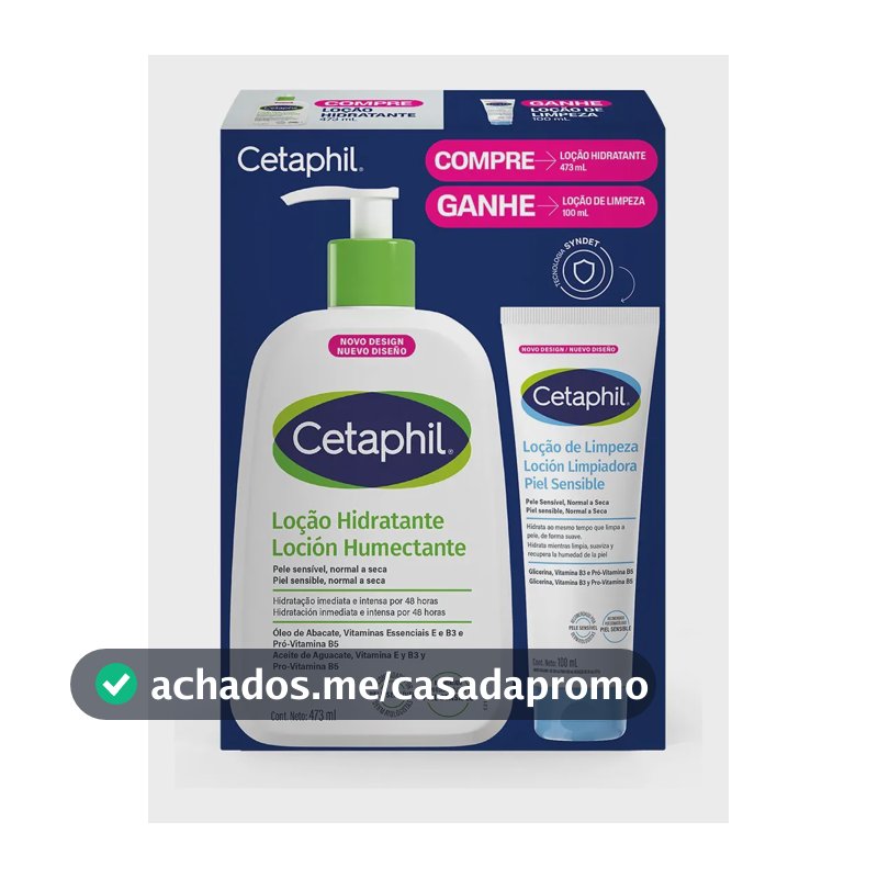 Kit Cetaphil Loção Hidratante 473ml + Loção de Limpeza 100ml - Hidratação 48h Corporal e Facial para Pele Sensível, Normal a Seca