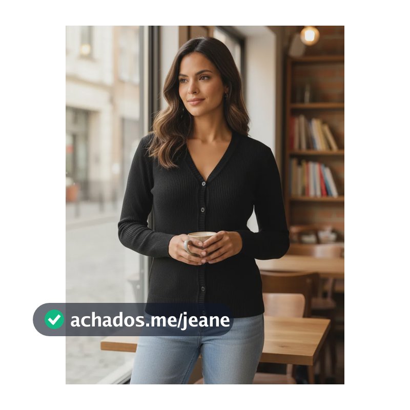Blusa De Frio Tricot Cardigan  Suéter Lã Casaco Com Botão Preto Único