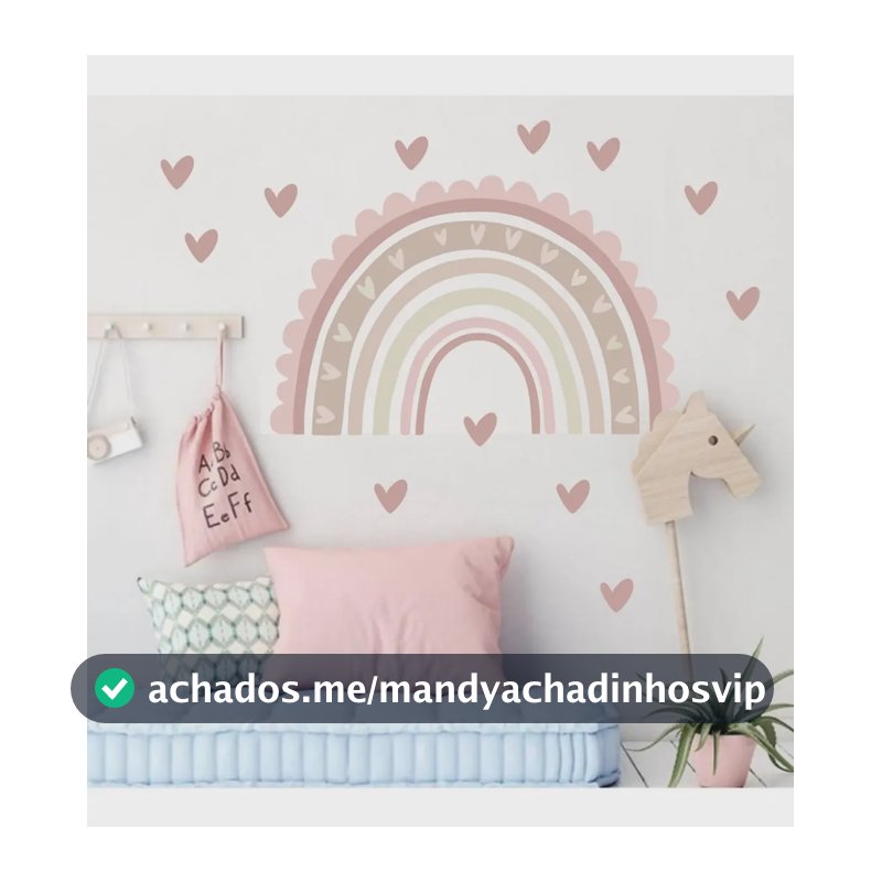 Adesivo Parede Bru Arco Íris Corações Rose Vinílico Fosco Infantil colorido