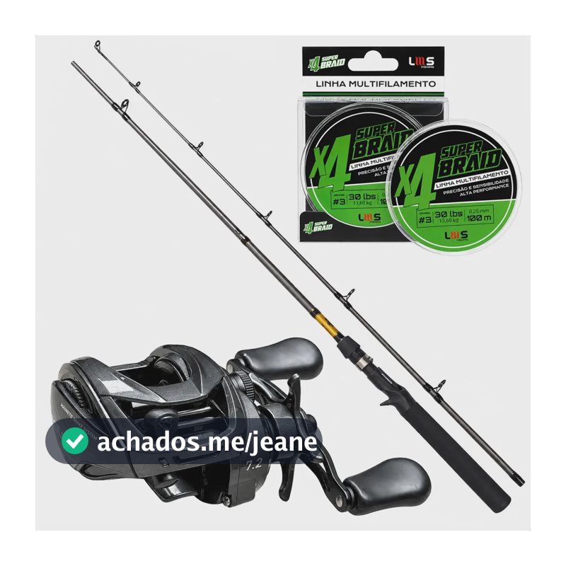 Kit Pesca Vara Shimano 20lb 1,98m Carretilha 6 Rolamentos Preto / Lado Direito
