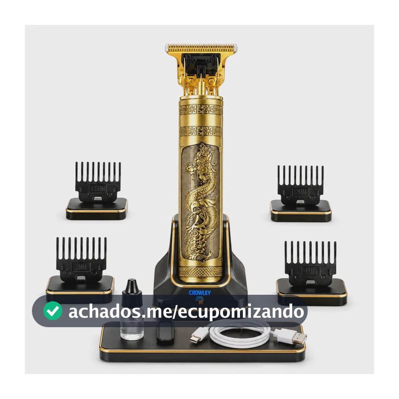 Maquina Maquininha Dragao Acabamento Cortar Cabelo Aparador Barba Pelos Elétrica Sem Fio Recarregavel - Crowley