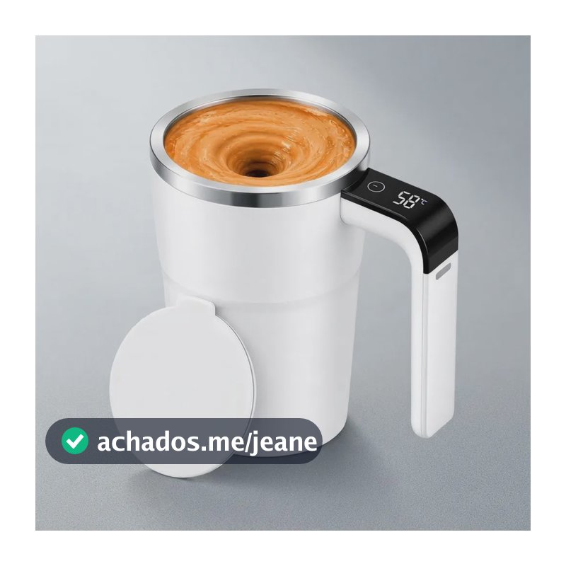 Caneca Mixer Recarregável Usb Display Temperatura Led 380ml Branco