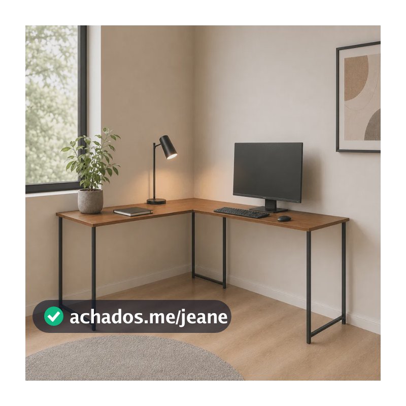 Escrivaninha Em L Estilo Industrial Home Office Klm Store Preta/imbuia