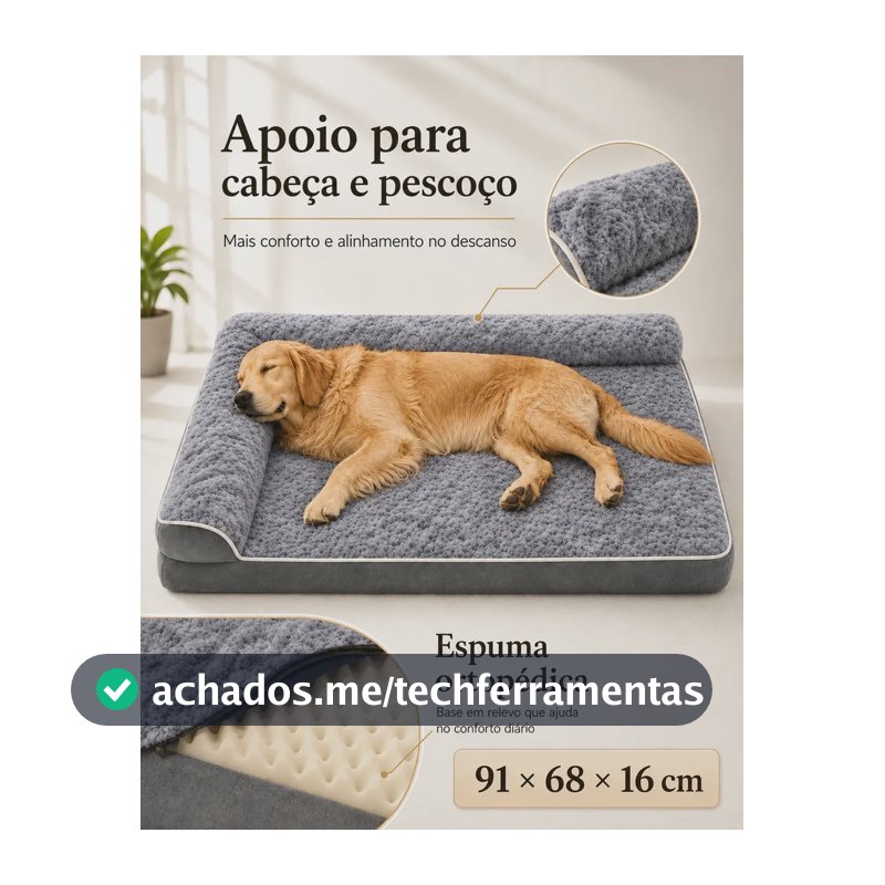 Cama Cachorro Grande Caminha Pet Porte Medio Colchao Lavavel Cinza Retangular