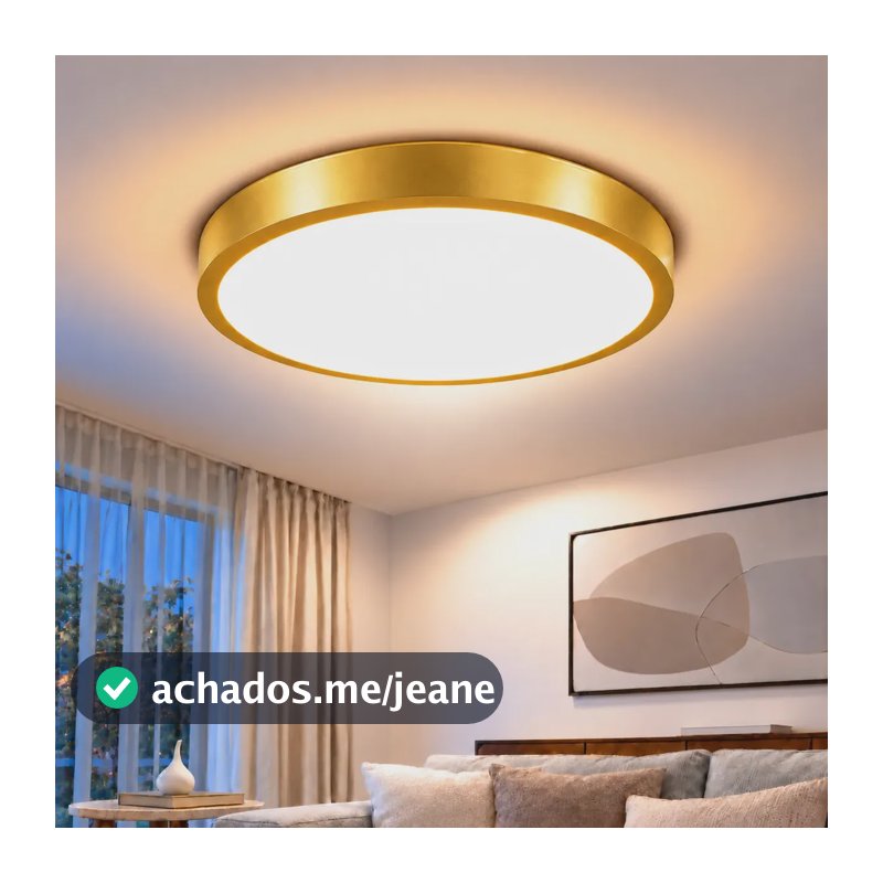 Luminária de Teto Quarto, Plafon de Sobrepor LED Moderno, Redondo e Dourado com 3 Temperaturas de Cor e Potência de 55W para Sala de Estar, Cozinha, Corredor, Escritório e Hall de Entrada Tieesa