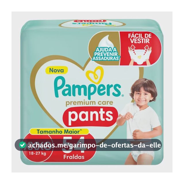 Fralda Pampers Premium Care Pants Tamanho XXXG, 54 Unidades
