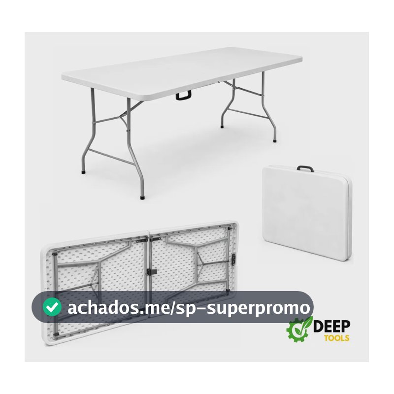 Mesa Dobrável Portátil 1,80m Vira Maleta Com Alça Camping Praia Festas Jardim Eventos Deep Tools + Book