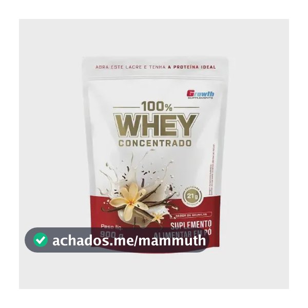 100% Whey Concentrado 900g Growth Supplements Baunilha