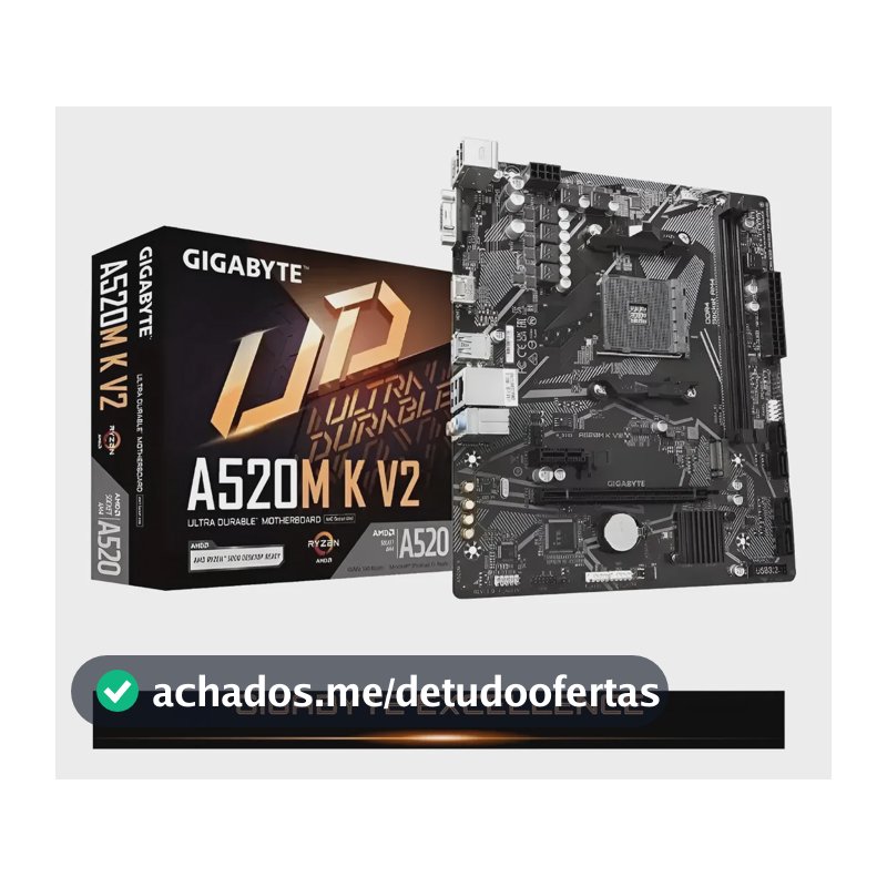Placa Mãe Gigabyte Ultra Durable A520m Kv2 Amd Am4 Matx Ddr4 Preto