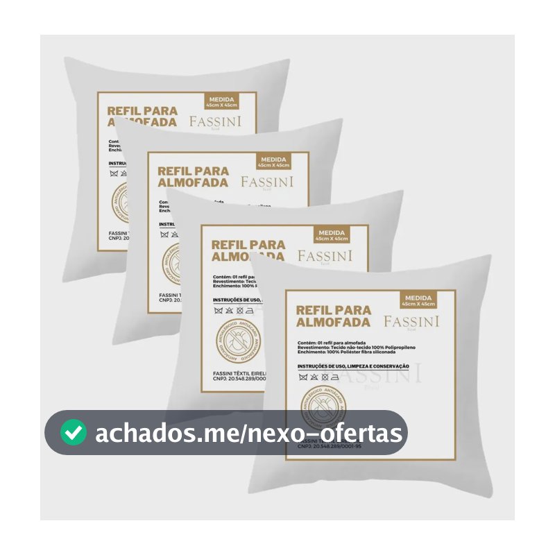 Kit 4 Enchimentos Recheio Almofadas Refil 45x45 Branco Liso