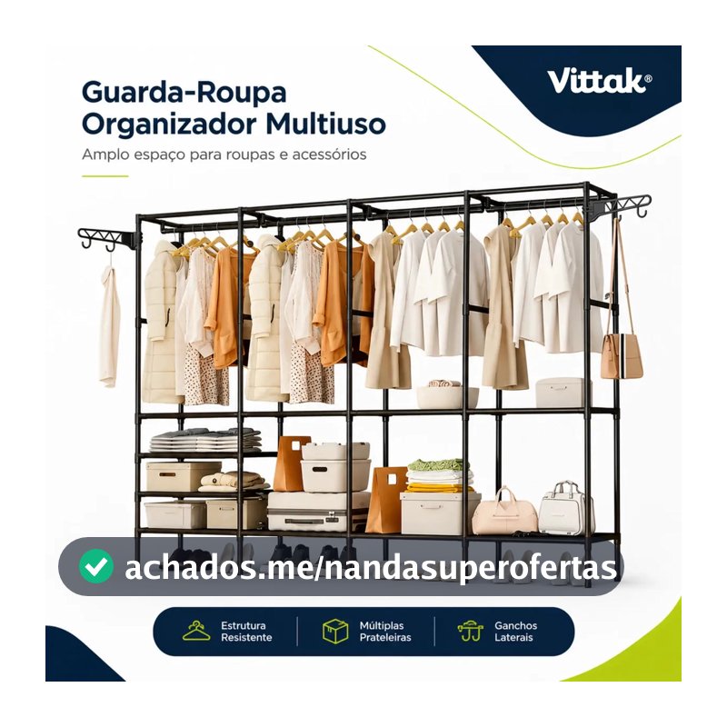 Vittak Guarda Roupa Dobravel Aberto Closet Organizador De Roupas Desmontavel E Arara Organizadora 4 Colunas