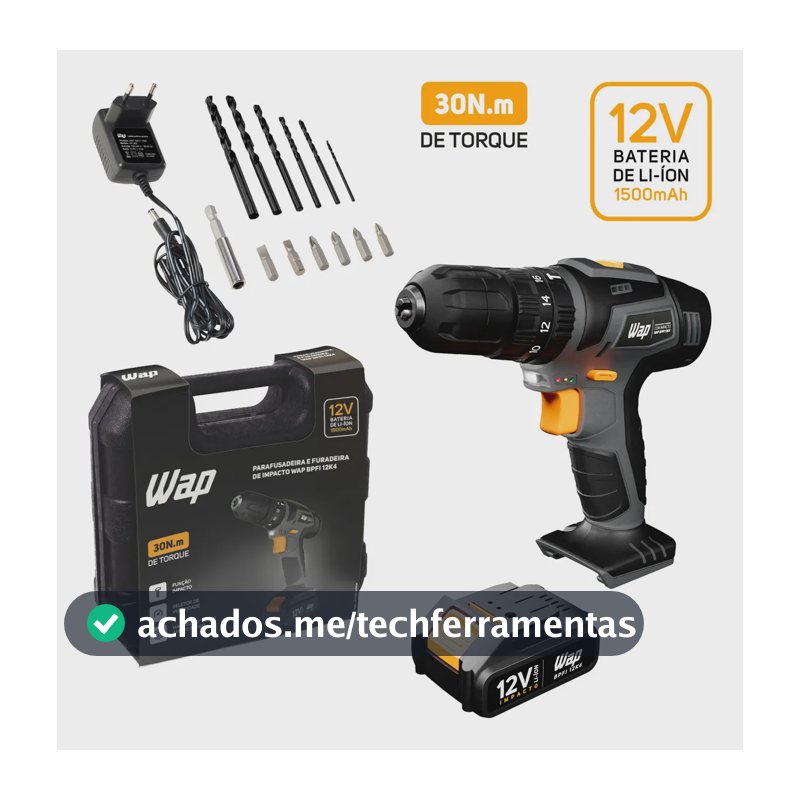 Parafusadeira e Furadeira com Impacto WAP BPFI 12K4 com Led de Iluminação Maleta
