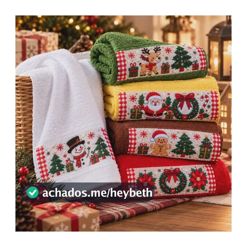 Kit 5 Toalha Lavabo Decoração Natal Natalina 100% Algodão Cores Sortidas Estampado