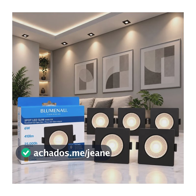 Kit 5 Spots Led Dicróica Embutir Quadrado 6w 3000k Blumenau 127/220v Preto