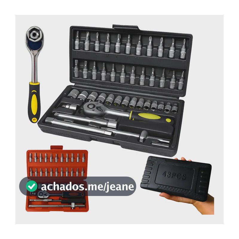 Jogo De Chaves Pito Catraca Profissional 46pçs Crv Oficina Maleta De Ferramentas Soquetes Sextavado Kit De Bits Torx Allen Phillips Encaixe 1/4 Canhão Mecânico Automotivo Preto