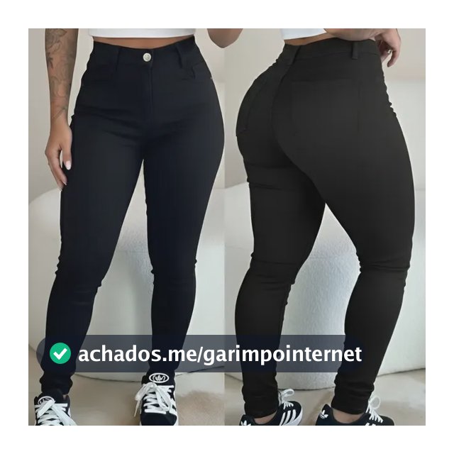 Calça Jeans Feminina Preta Cós Alto Elastano Lycra Skinny