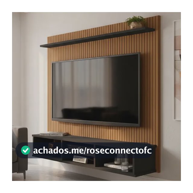 Painel TV Ripado Preto 3D com Nichos e Prateleira 50 Polegadas