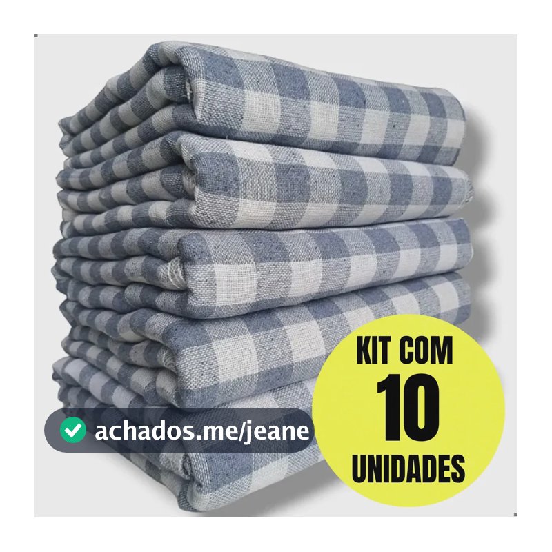 Kit 10 Pano De Chão Xadrez Azul Grande Saco Duplo Algodão Reforçado 45cm X 65cm Super Absorvente Ditap Mix