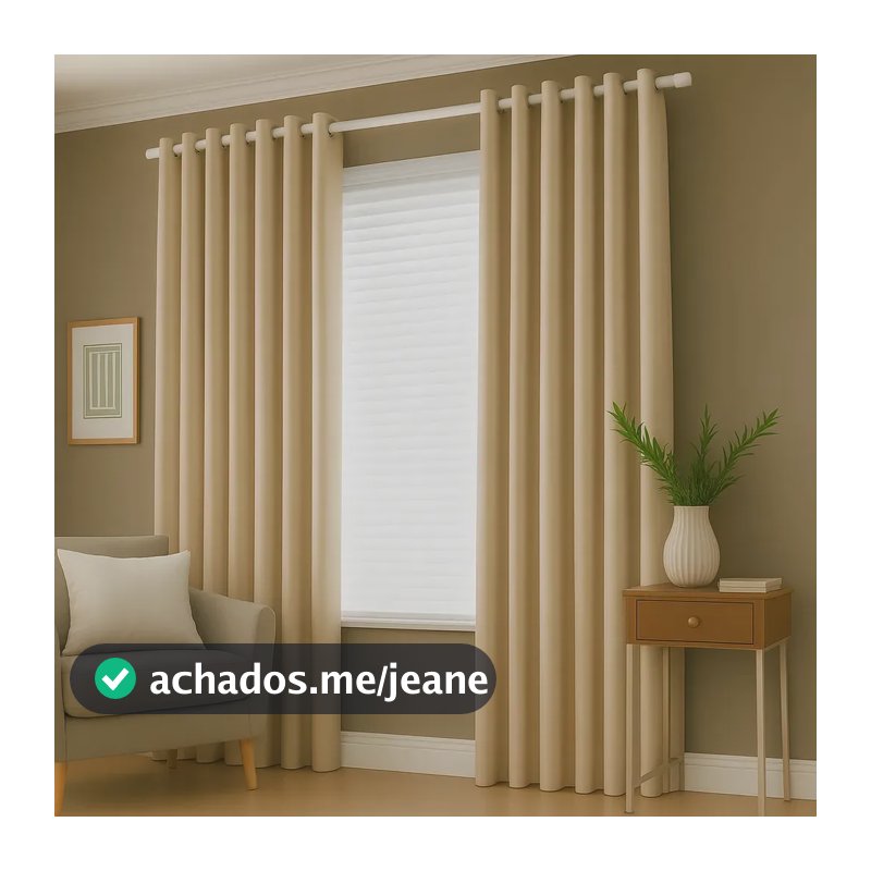 Cortina Sala/quarto 300x280 Tecido Oxford Para Varão Cor Creme/Palha