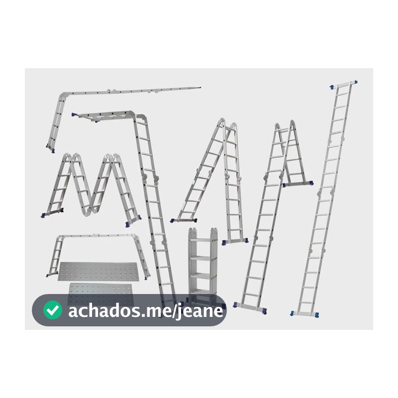 Escada Articulada Com Plataforma 4x4 De Alumínio 16 Degraus Alumínio
