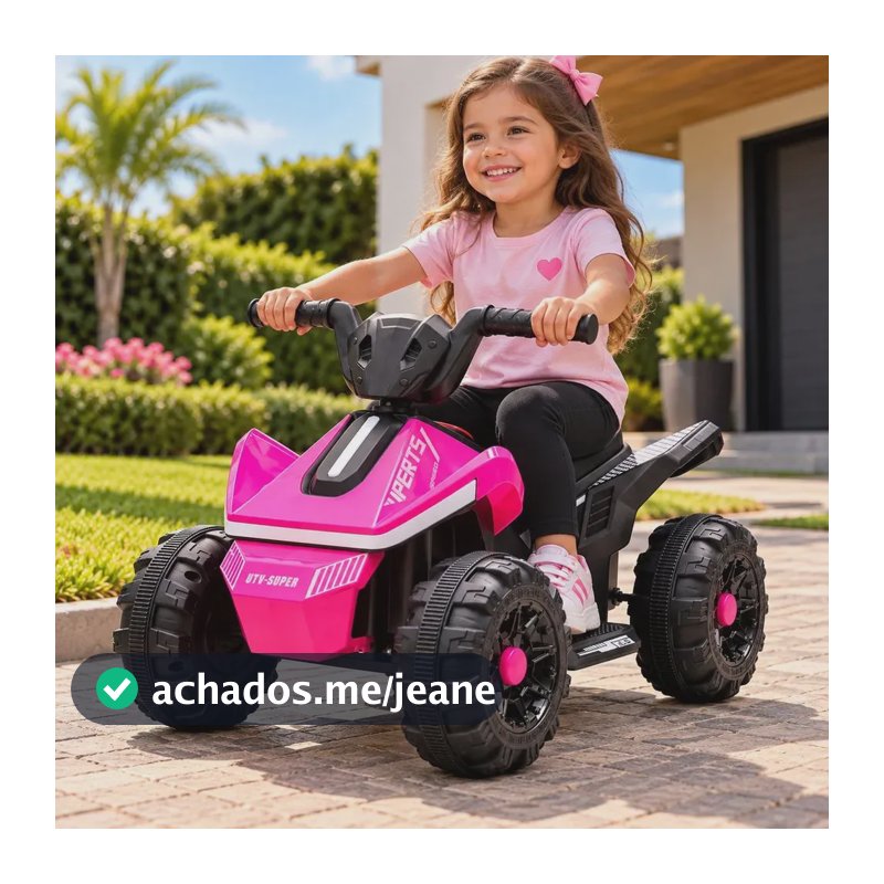 Quadriciclo Moto Elétrico Infantil 6v Luz Som Frente E Ré Motinha Elétrica 380w para Criança Rosa