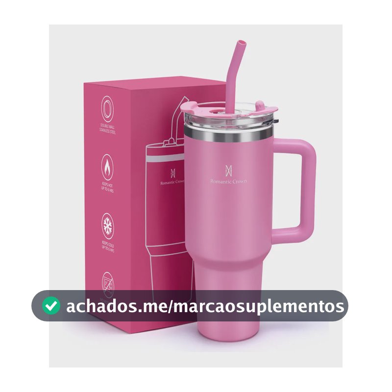 Copo Térmico Inox 1,2l Com Alça, Tampa, Canudo Inox E Escova Cor Rosa Lisa