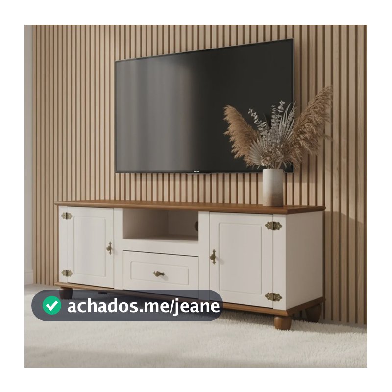 Rack Para Tv 55 Polegadas Com Pés Madeira Maciça Ci Off White/marrom