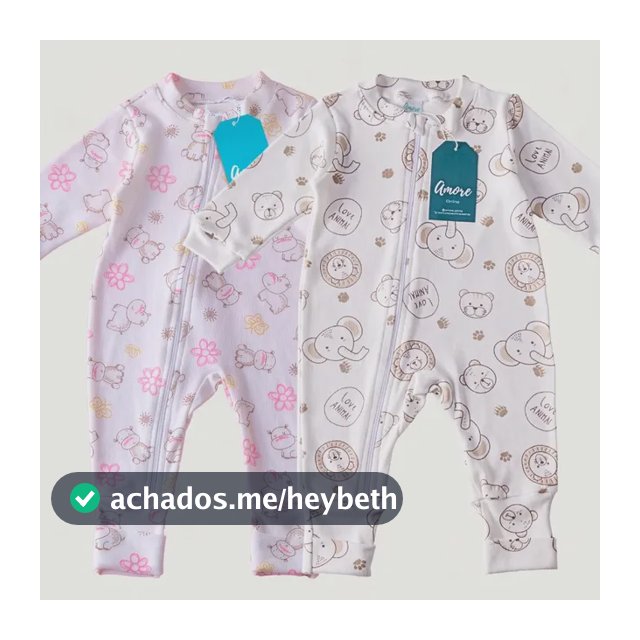 Macacão Amore Bebê Vira Pé Estampado Zíper 100% Algodão