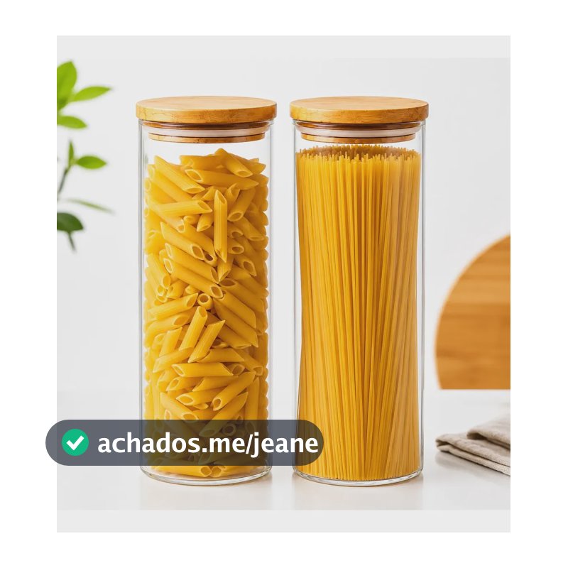 Kit 2 Pote Hermético Vidro Tampa Bambu 1800ml Mantimentos Transparente