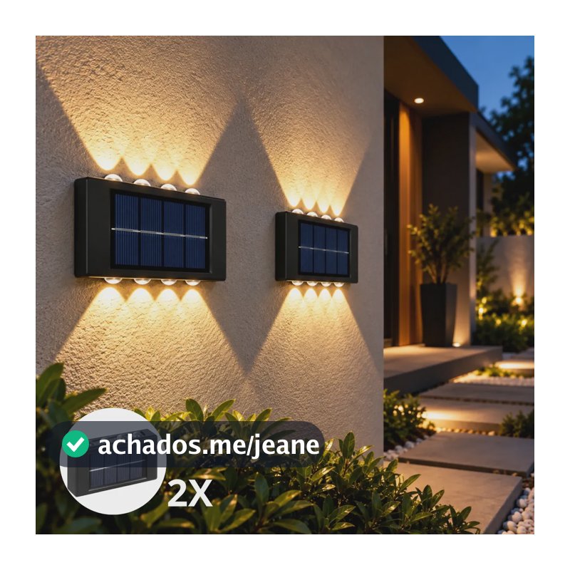 Kit 2 Arandela Luminária Solar Externa Led Jardim Parede 3.7v Preto