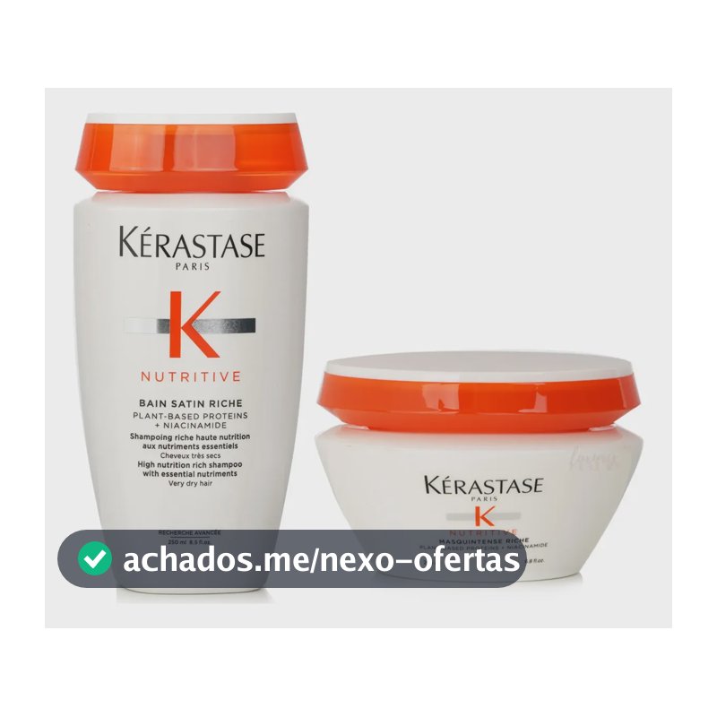 Nutritive Bain Satin Riche Shampoo 250ml + Masquintense Riche Máscara 200ml Kit Kérastase
