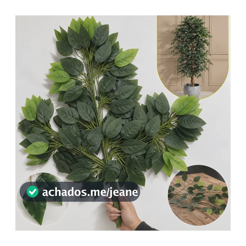 Kit 12 Plantas Artificiais Decorativa Cor Verde Galhos Folha De Ficus Artificial Vaso Folhagem Decoração