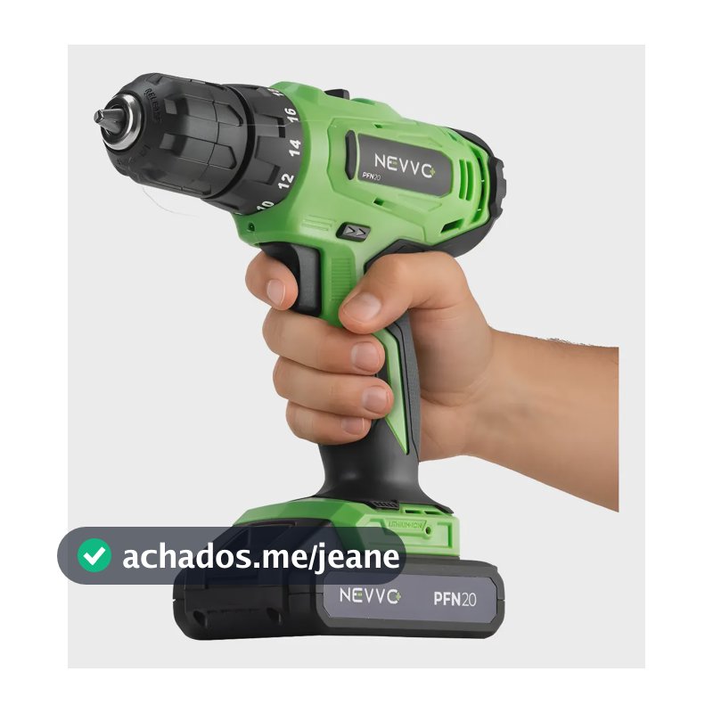 Parafusadeira Furadeira 20v 1400rpm Bivolt Sem Fio Nevvo Verde 20v 50/60 Hz