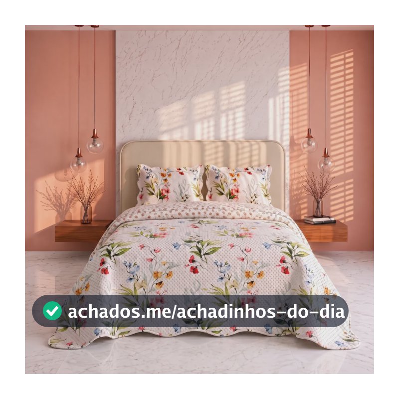 Colcha Cobre Leito Floral Leve Verão Dupla Face Kit 3 Peças Azaléia