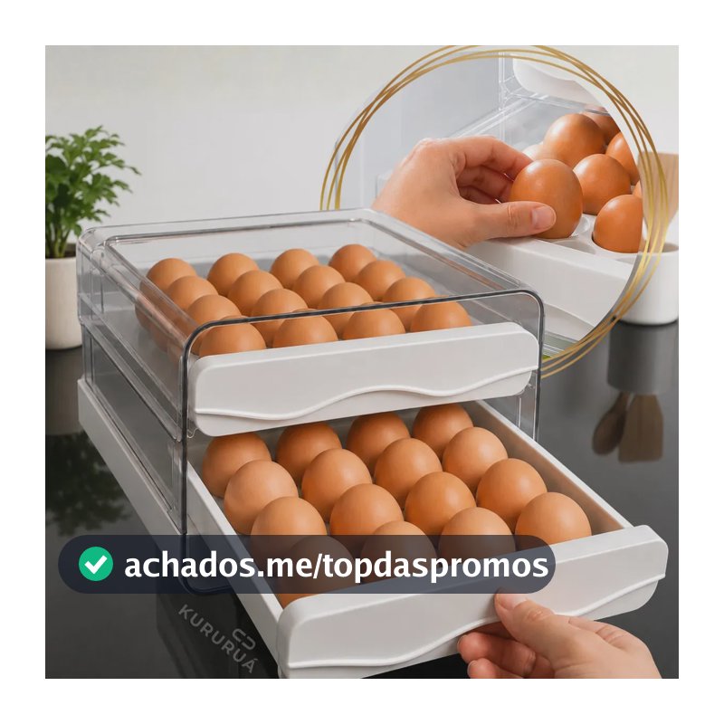 Porta Ovos Organizador Acrilico Geladeira Gaveteiro Suporte Duplo Capacidade De 32 Ovos Marca Kururuá