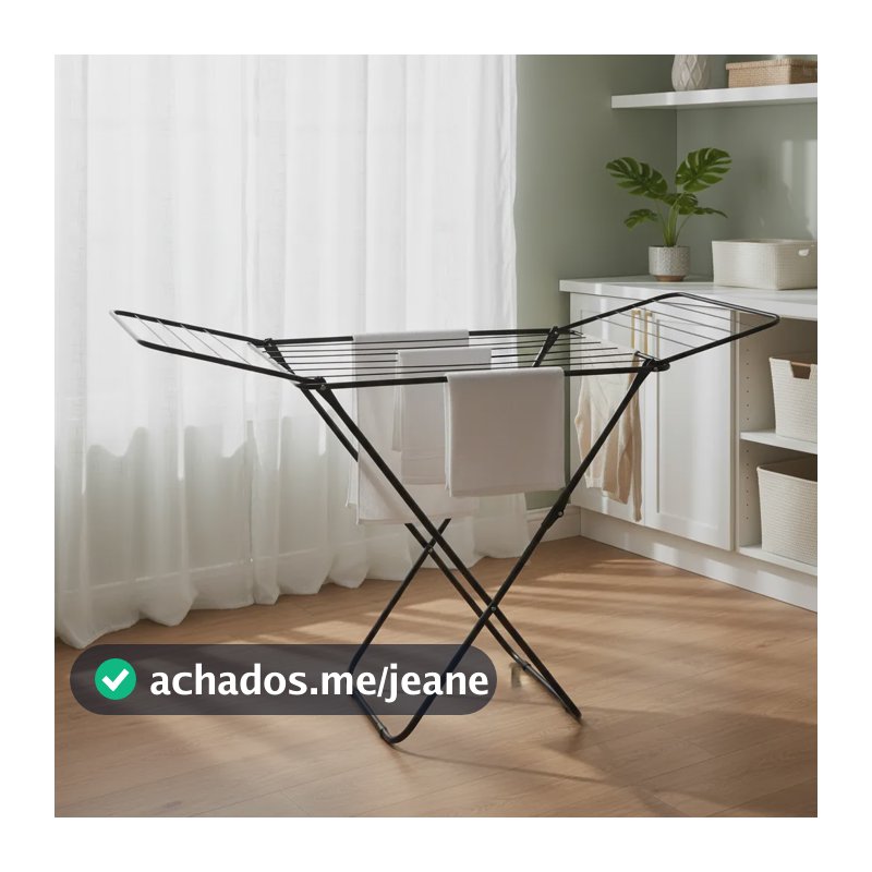 Varal De Chão Aço Inoxidável Abas Retrátil Dobrável Preto Preto