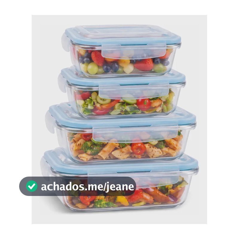 Kit 4 Potes Vidro Hermético 370ml E 640ml Marmita Forno Freezer Micro-ondas Air Fryer Fitness Th Home Cor Sortida
