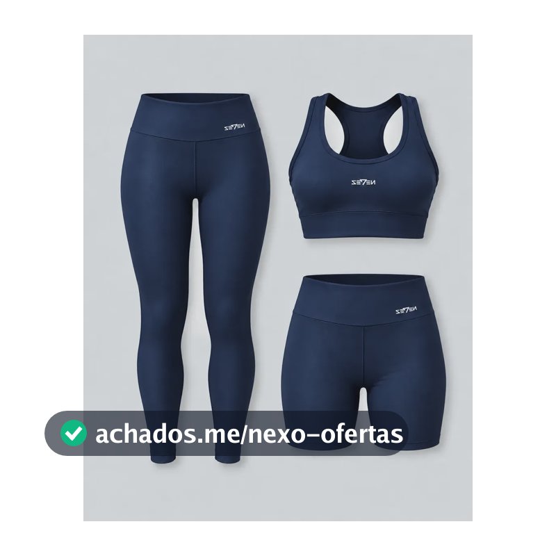 Kit Conjunto Feminino Fitness Top Nadador + Legging + Short Azul-marinho Gg